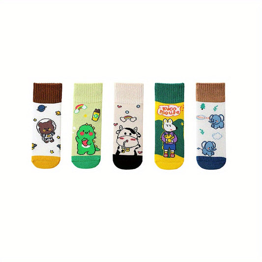 5 Pairs Kids Happy Animal Pattern Crew Socks
