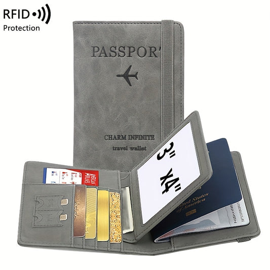 RFID Blocking Passport Holder Card Holder PU Leather Three Fold