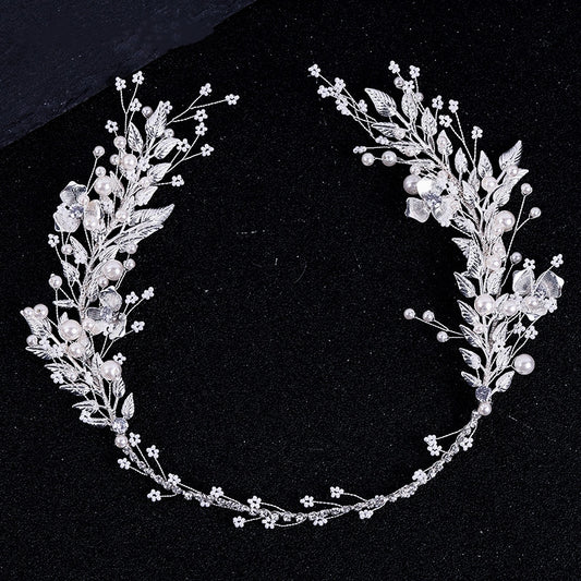 Bridal Silver Leaf Pearl Headband Tiara Wedding Hair Band