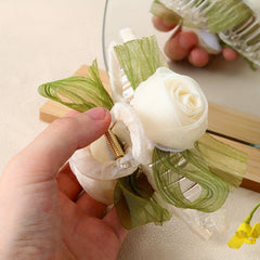 Fabric Rose Hair Claw Ponytail Holder Women Girls Sweet Hair Claw