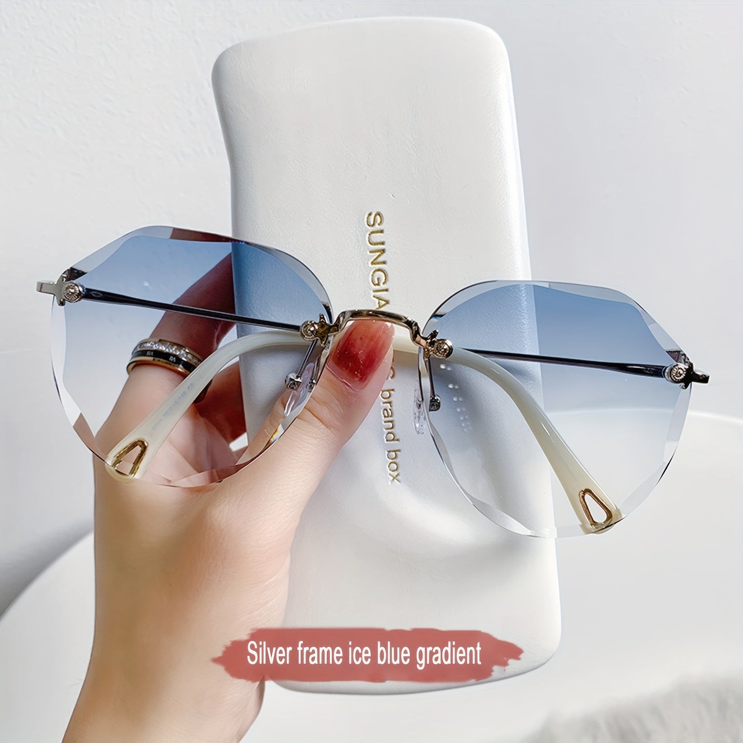 Large Rimless Sunglasses Gradient UV400 Sun Shades for Driving