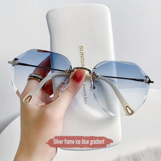 Large Rimless Sunglasses Gradient UV400 Sun Shades for Driving