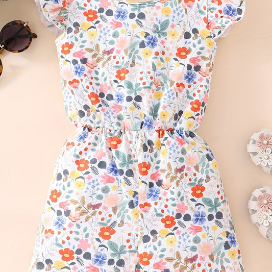 Toddler Flying Sleeve Floral Jumpsuit