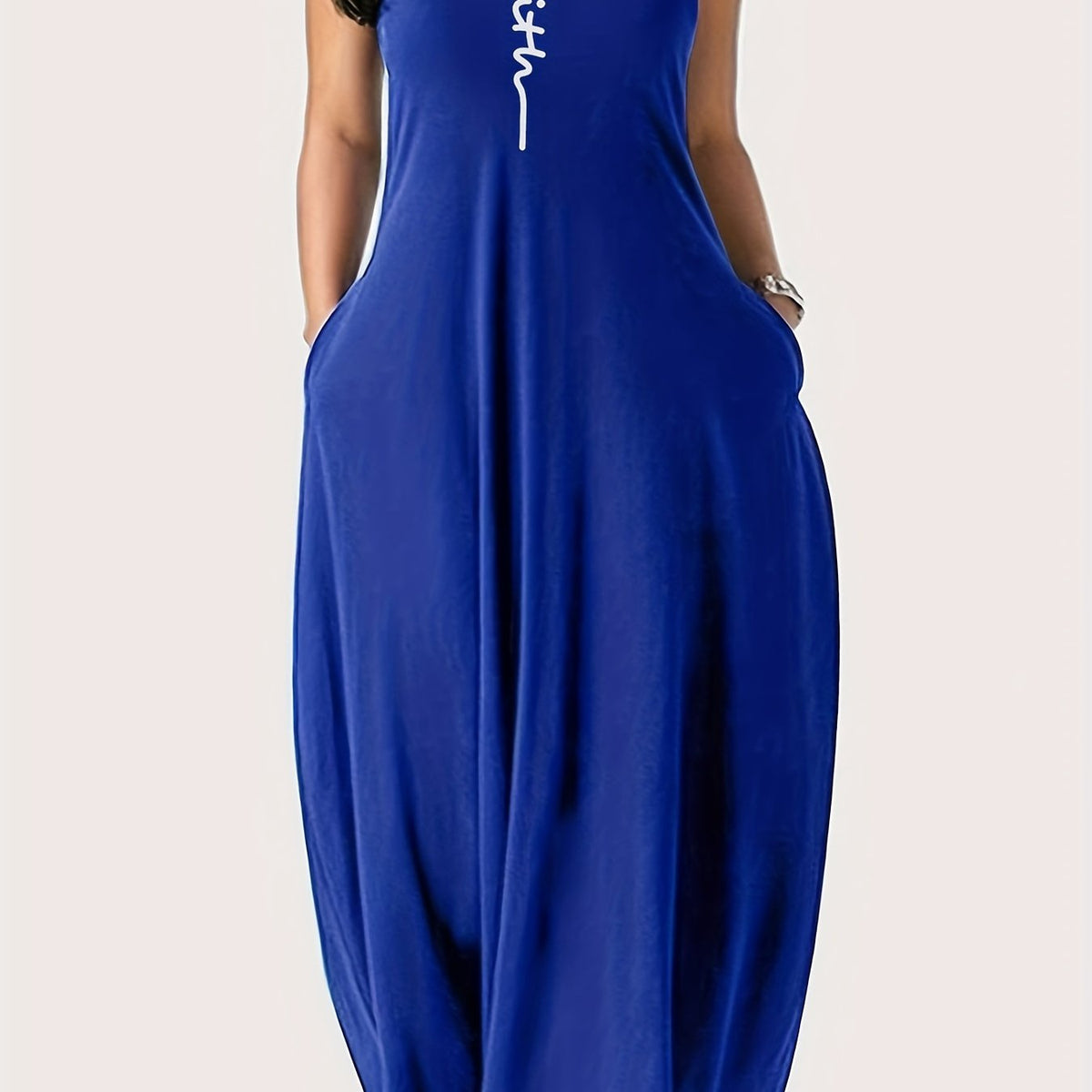  Art Letter Print Round Neck Tank Maxi Dress
