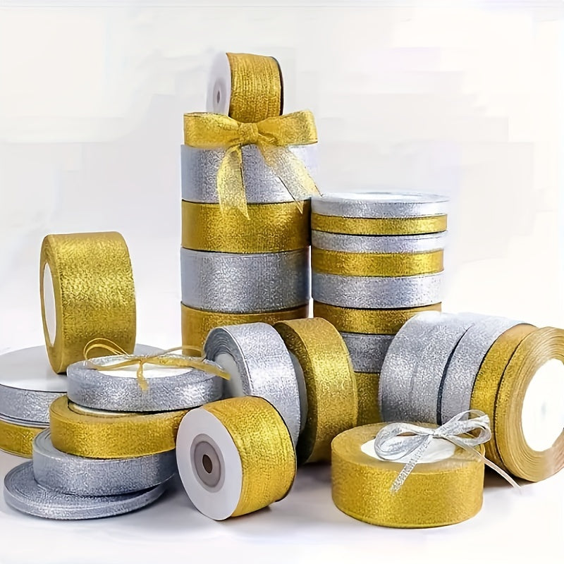 Gold & Silver Gift Wrapping Ribbon Holiday Decor Christmas Tree Ornament Bou