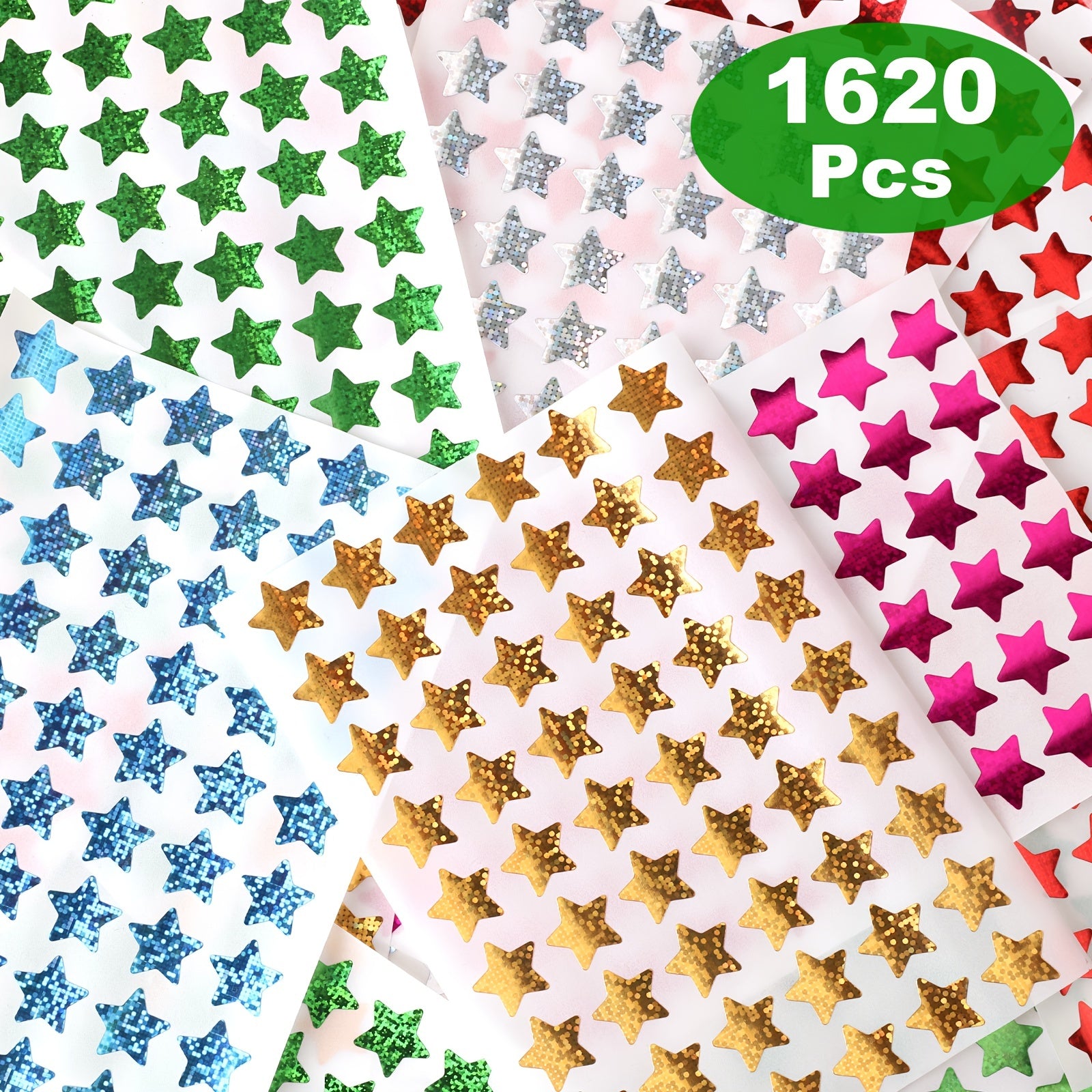 Holographic Star Stickers Self Adhesive Paper Decals 6 Colors 1 Diameter