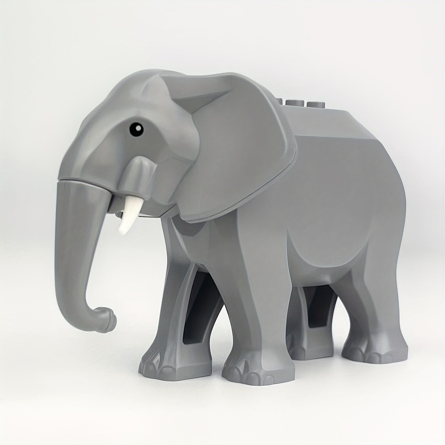 Gray Elephant Building Block Toy Model - Realistic Trunk and Tusks