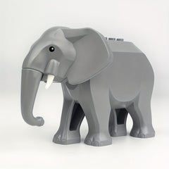 Gray Elephant Building Block Toy Model - Realistic Trunk and Tusks