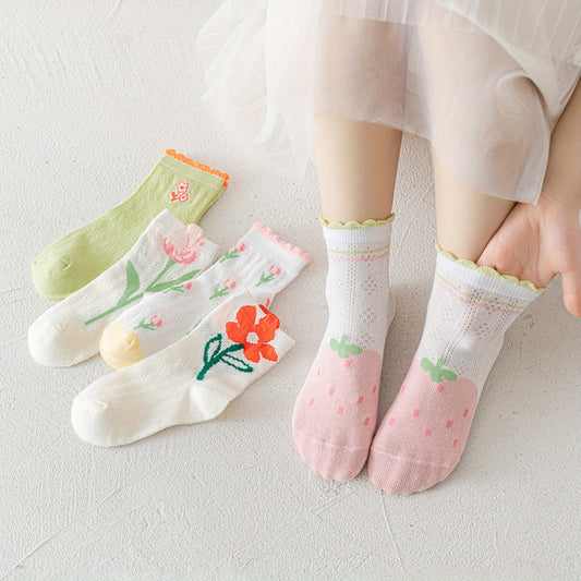 Cartoon Ruffled Flower Knit Crew Socks for Kids
