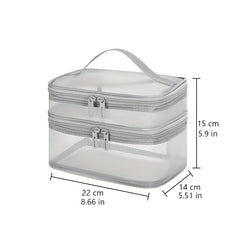 Portable Mesh Double Layer Cosmetics Bag - Large Capacity Toiletry Bag