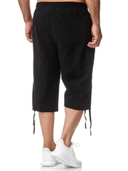Men's Linen Drawstring Shorts Solid Color Active Summer Fitness