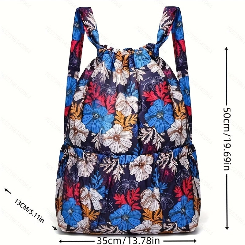 Floral Pattern Drawstring Backpack Lightweight Sports Fitness Backpack