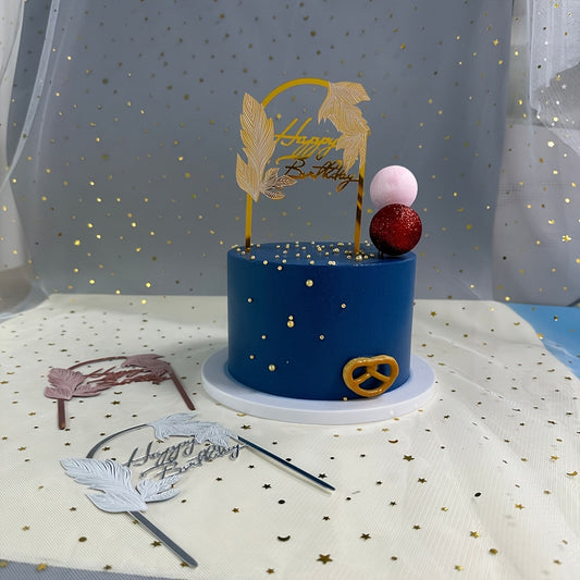 Golden Mirror Finish Laser Cut Leaf Cake Topper for Ages 14