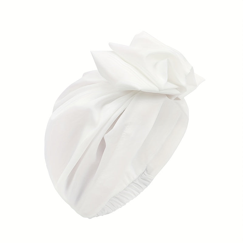Vintage French Style Turban Cap Solid Pleated Headwrap Plate Flower Head Scarf
