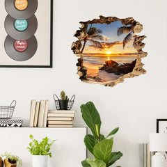 3D Beach Ocean Landscape Wall Decal Removable Irregular Shape Mural