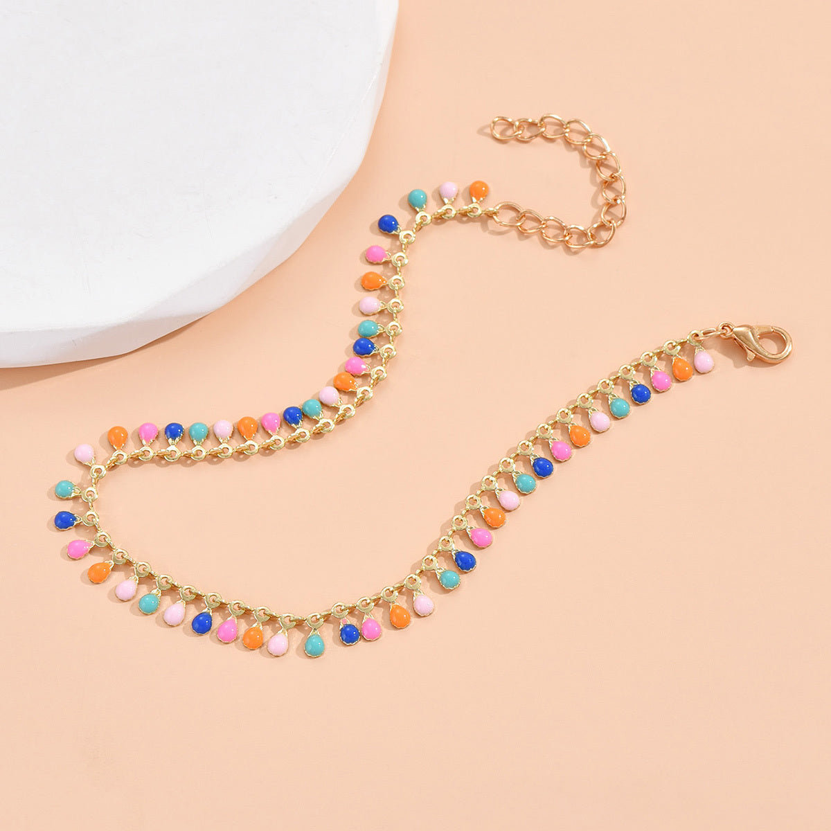 Colorful Water Drop Tassel Anklet 14K Plated Copper Bracelet