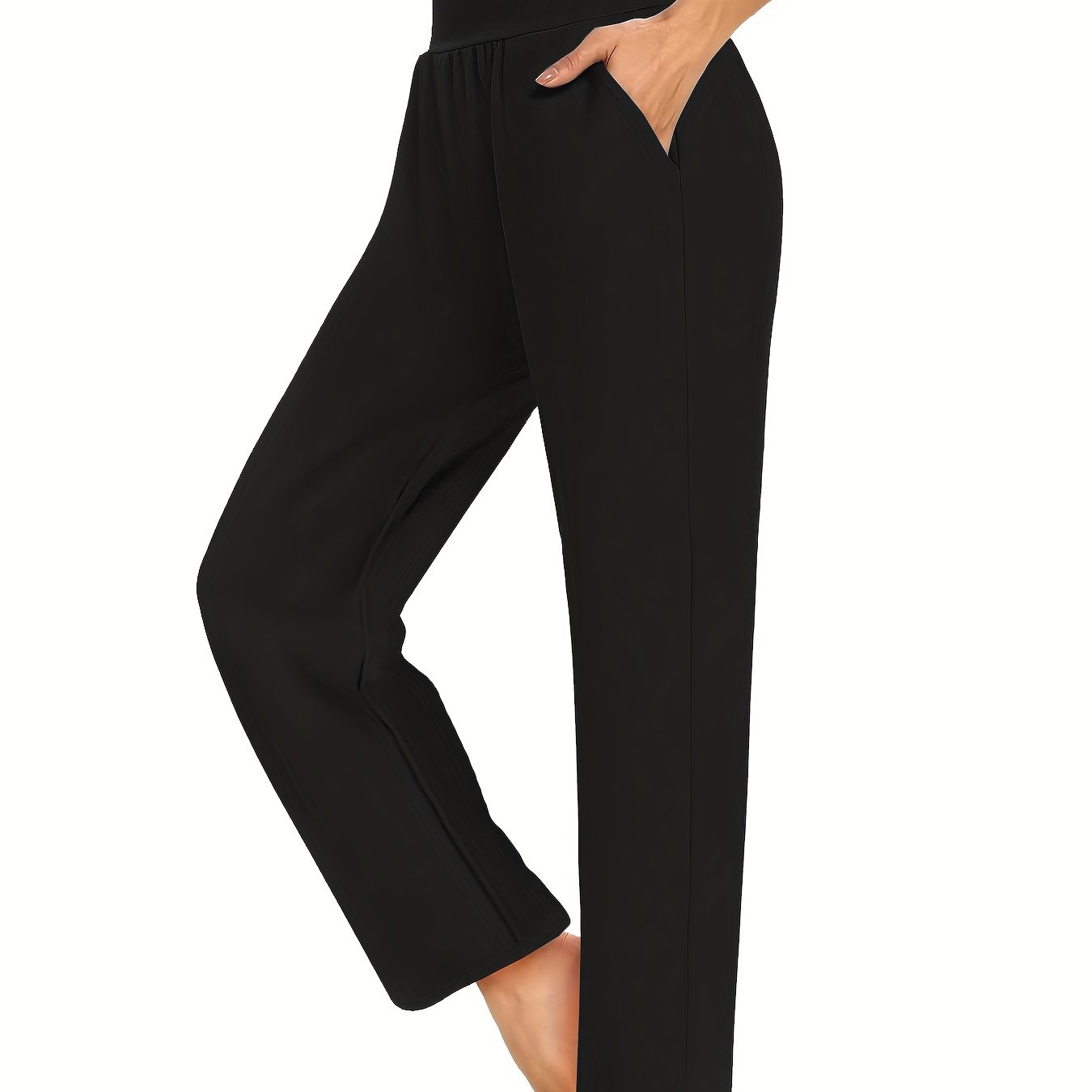  Pants Women's Plus Elastic High Rise Slim Fit Straight Leg Trousers
