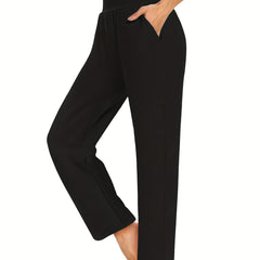  Pants Women's Plus Elastic High Rise Slim Fit Straight Leg Trousers