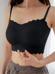 Scallop Trim Cami Crop Top Casual Slim Tank Top