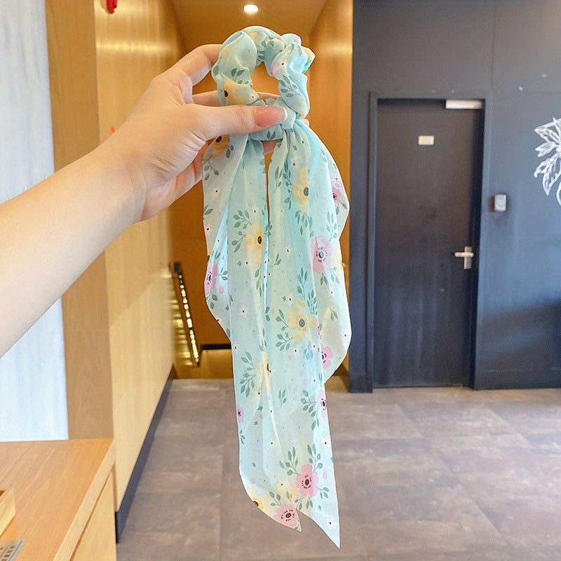 Sweet Floral Print Hair Ties Thin Ribbon Decor Hair Accessories