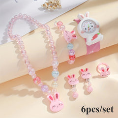 Girls Pink Rabbit Watch Set with Puff  Quartz