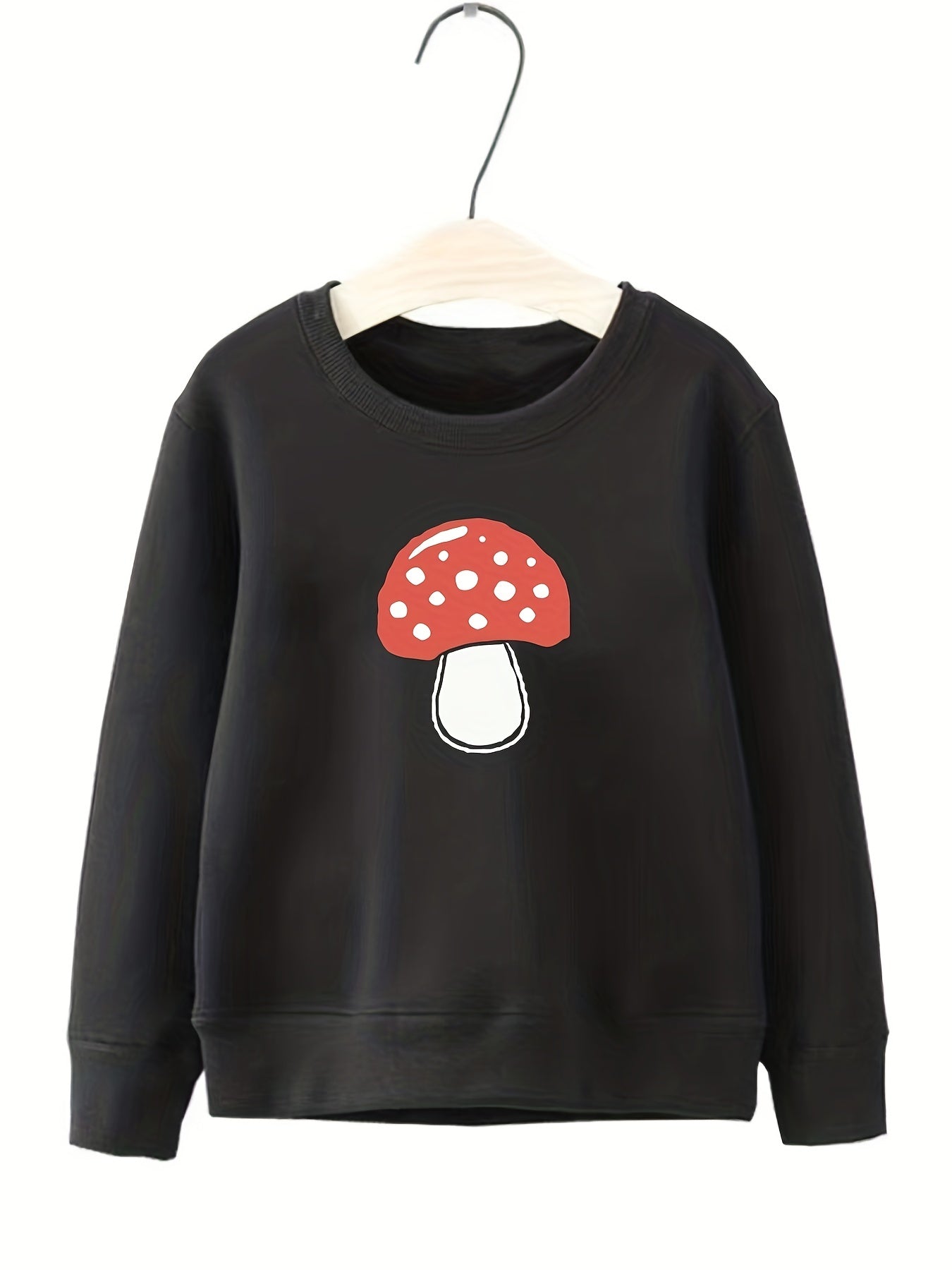 Girls Cartoon Mushroom Graphic Crew Neck Sweatshirt Top