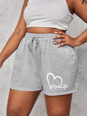  Heart Print Drawstring Stretch Shorts