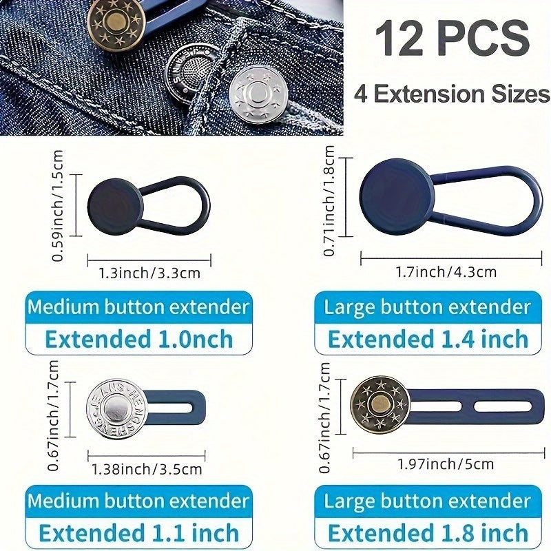 12pcs Adjustable Jean Belt Extenders No Sewing Needed Assorted Colors