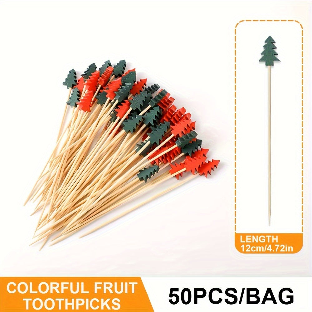 50 Pack Christmas Tree Cocktail Picks Bamboo Toothpicks with Leaf