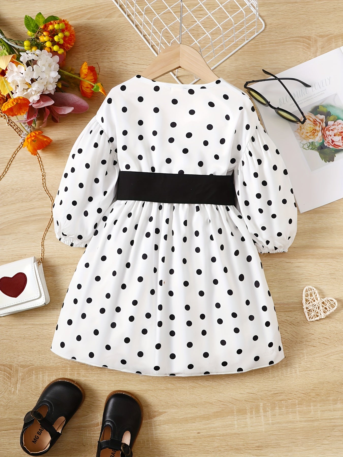 Polka Dot Long Sleeve Dress with Belt