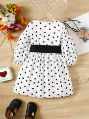 Polka Dot Long Sleeve Dress with Belt