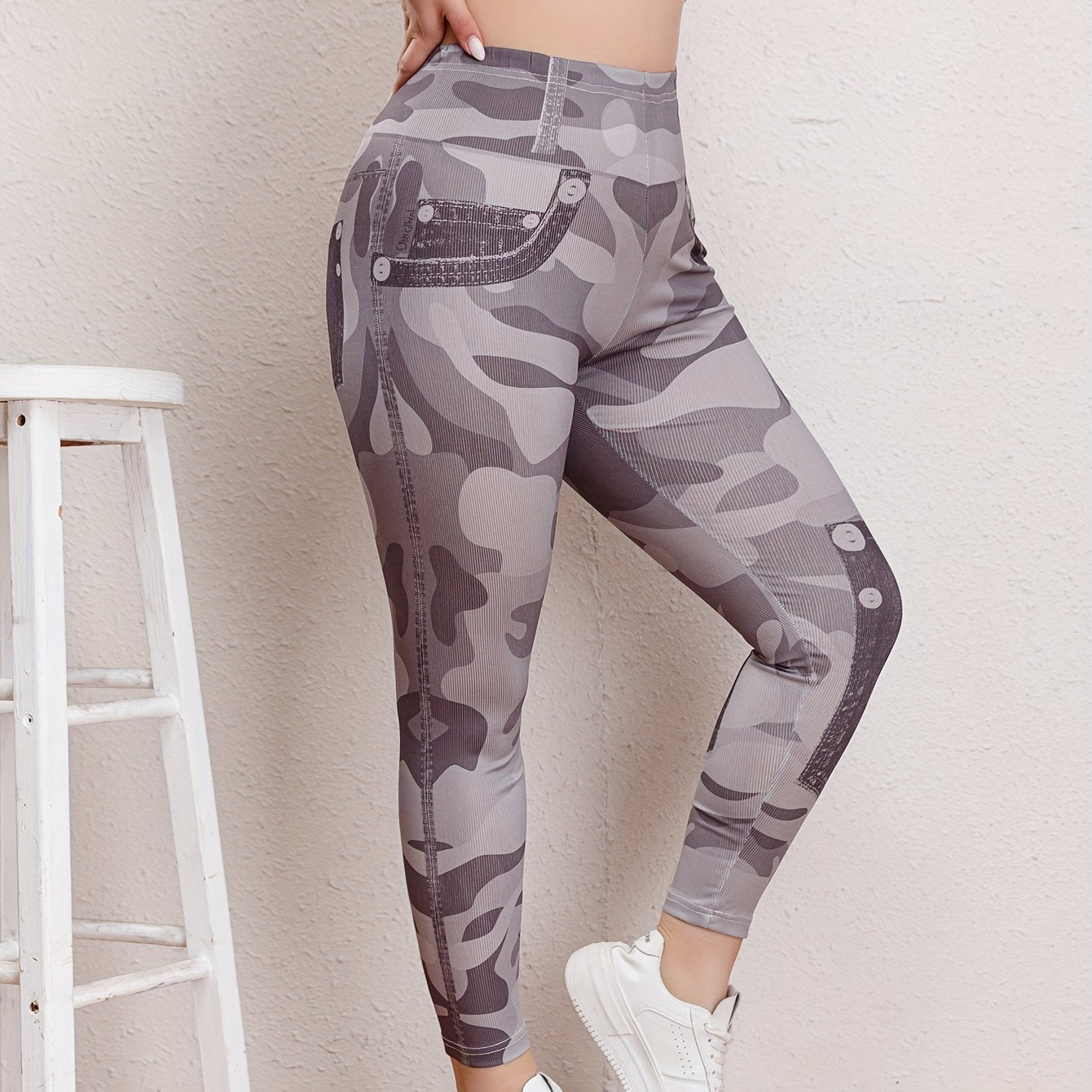 Women's Plus Camo Skinny Trousers High Rise Stretch Pants