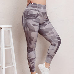 Women's Plus Camo Skinny Trousers High Rise Stretch Pants