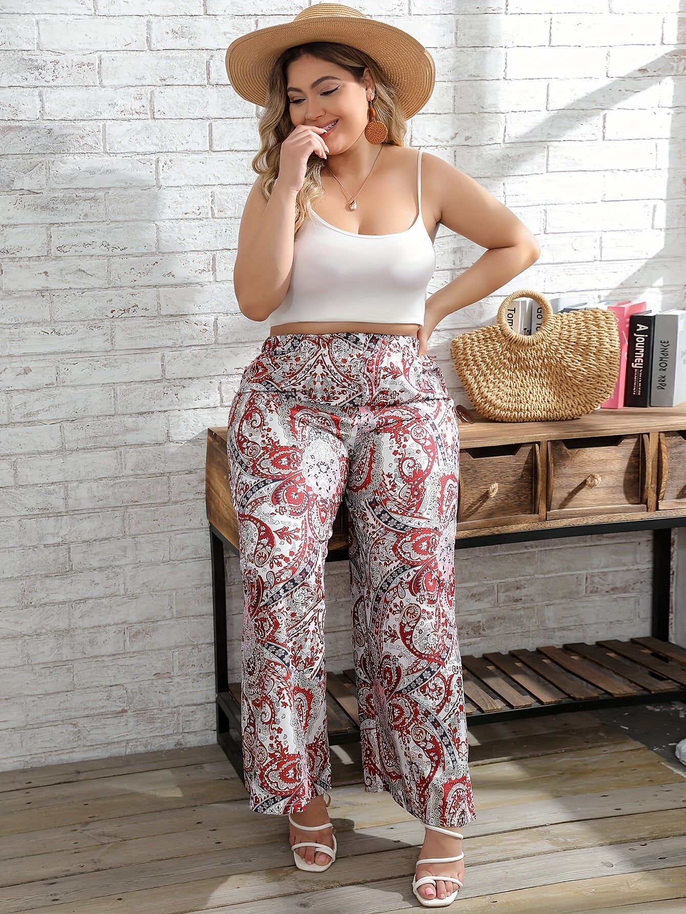  Boho Paisley Print Wide Leg Pants
