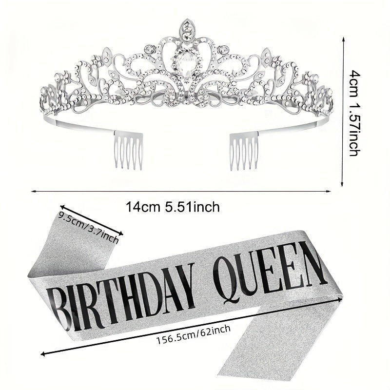 Birthday Party Crown Set Rhinestone Tiara Decoration