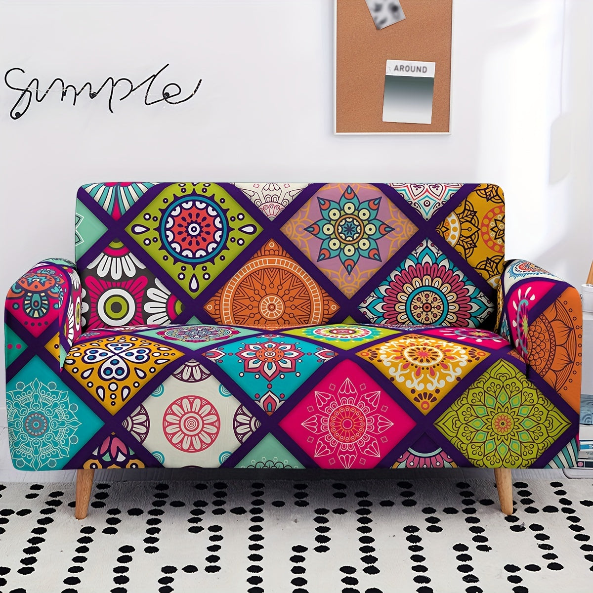 Colorful Bohemian Stretch Sofa Cover with Elastic Band