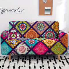 Colorful Bohemian Stretch Sofa Cover with Elastic Band