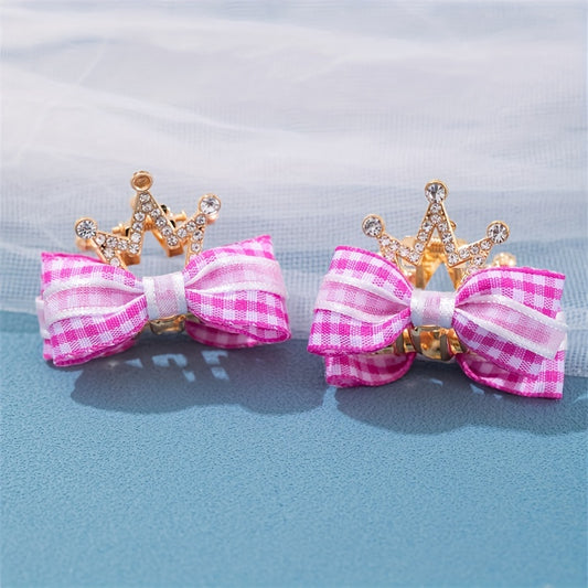 Kids Double-sided Bow Crown Hair Clip Rhinestone Grab Clip