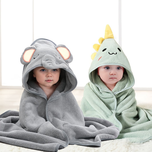 2 Pack Cartoon Animal Poncho Bathrobe Hooded Towel Wrap Absorbent Microfiber