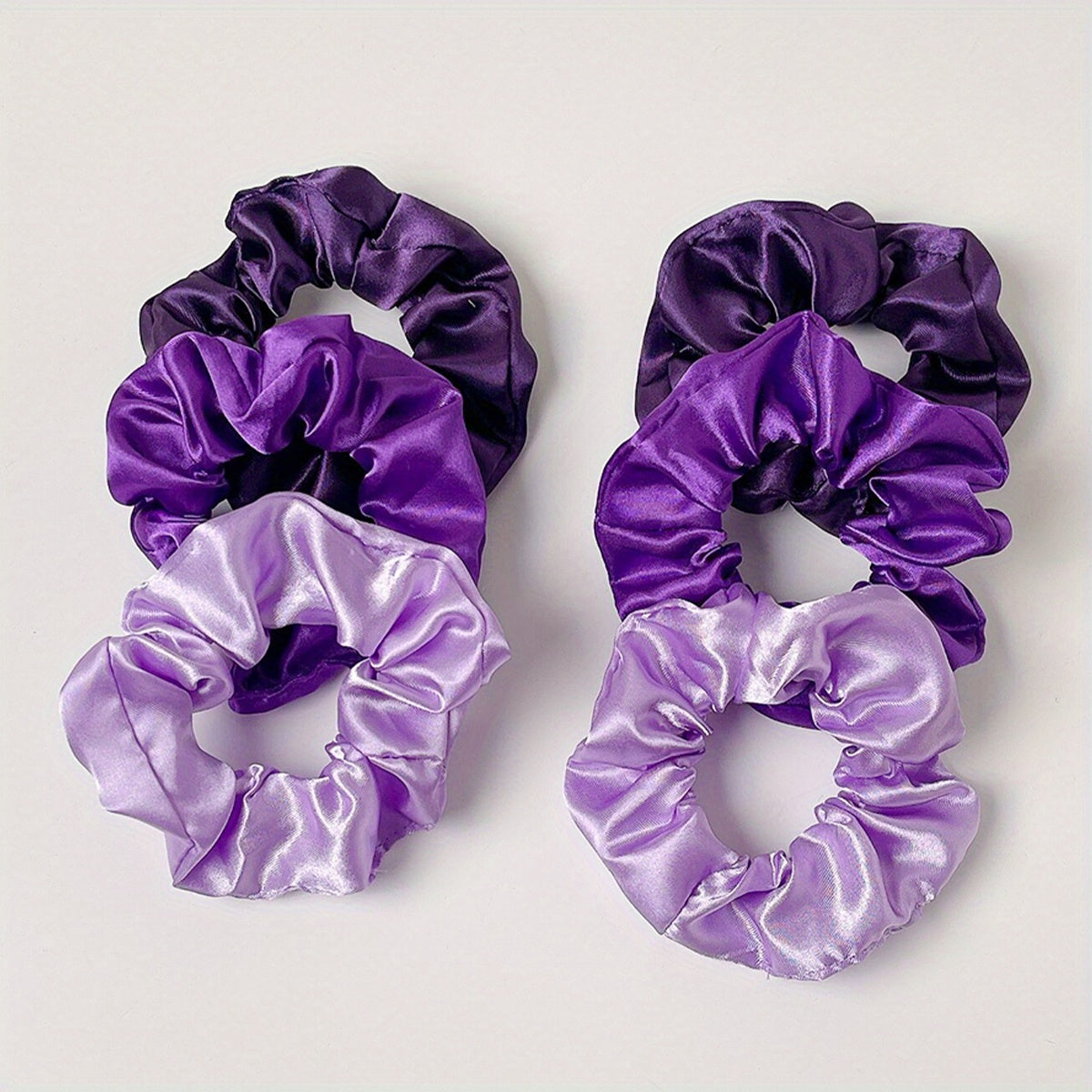 6pcs Purple Satin Scrunchies Hair Tie Ponytail Holder