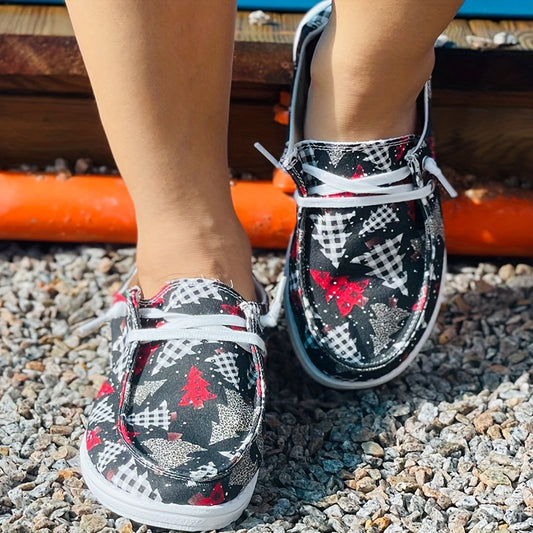 Women's Christmas Tree Pattern Flat Casual Shoes Comfortable Round Toe