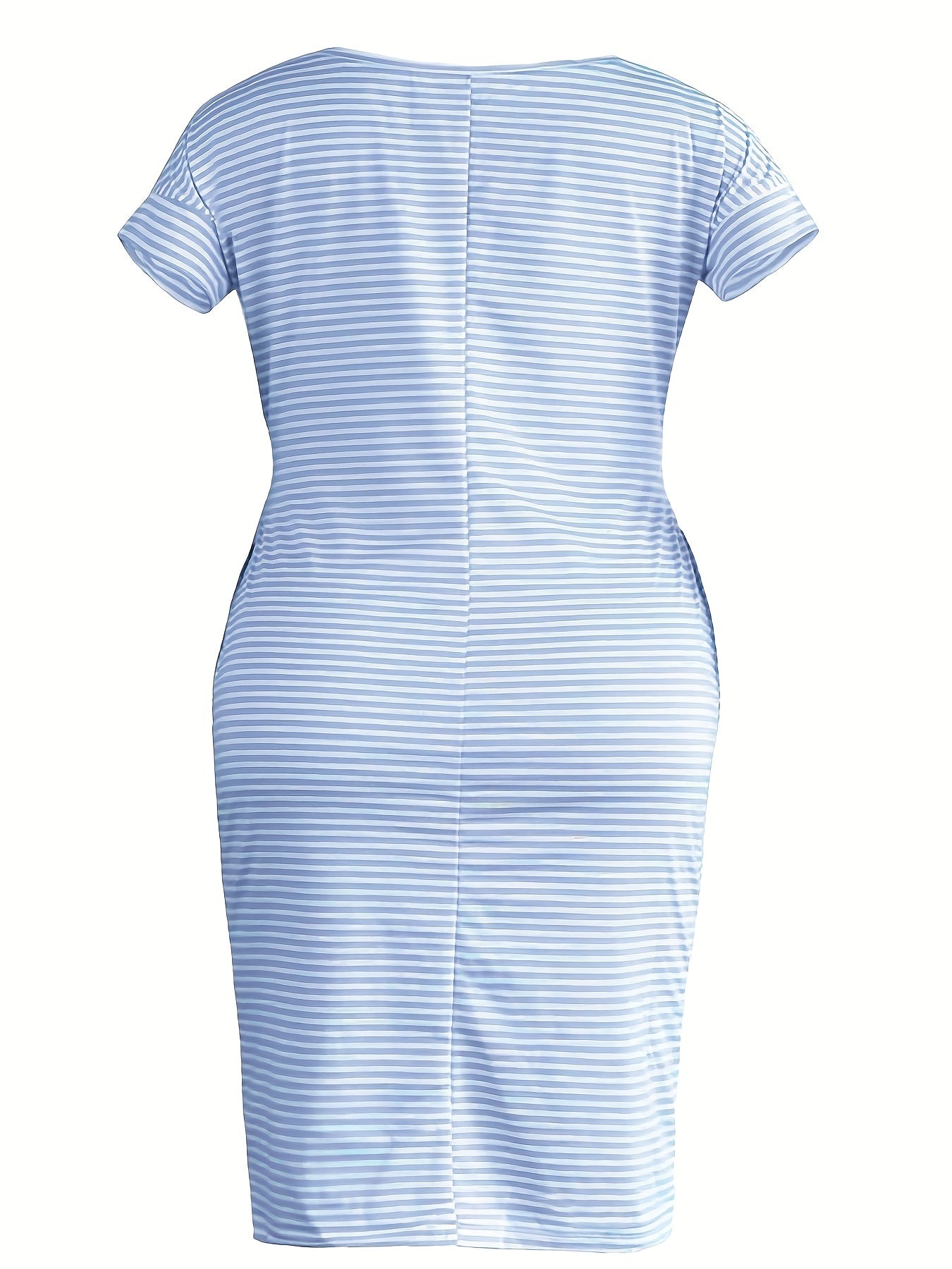  Casual Stripe Print Short Sleeve Dress with Pockets