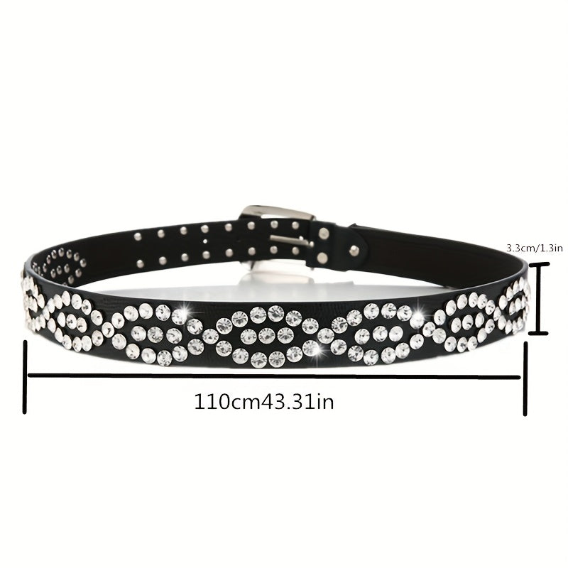 Y2K Rhinestone PU Belt Hip Hop Jeans Pants Punk Western Cowboy Cowgirl Belts