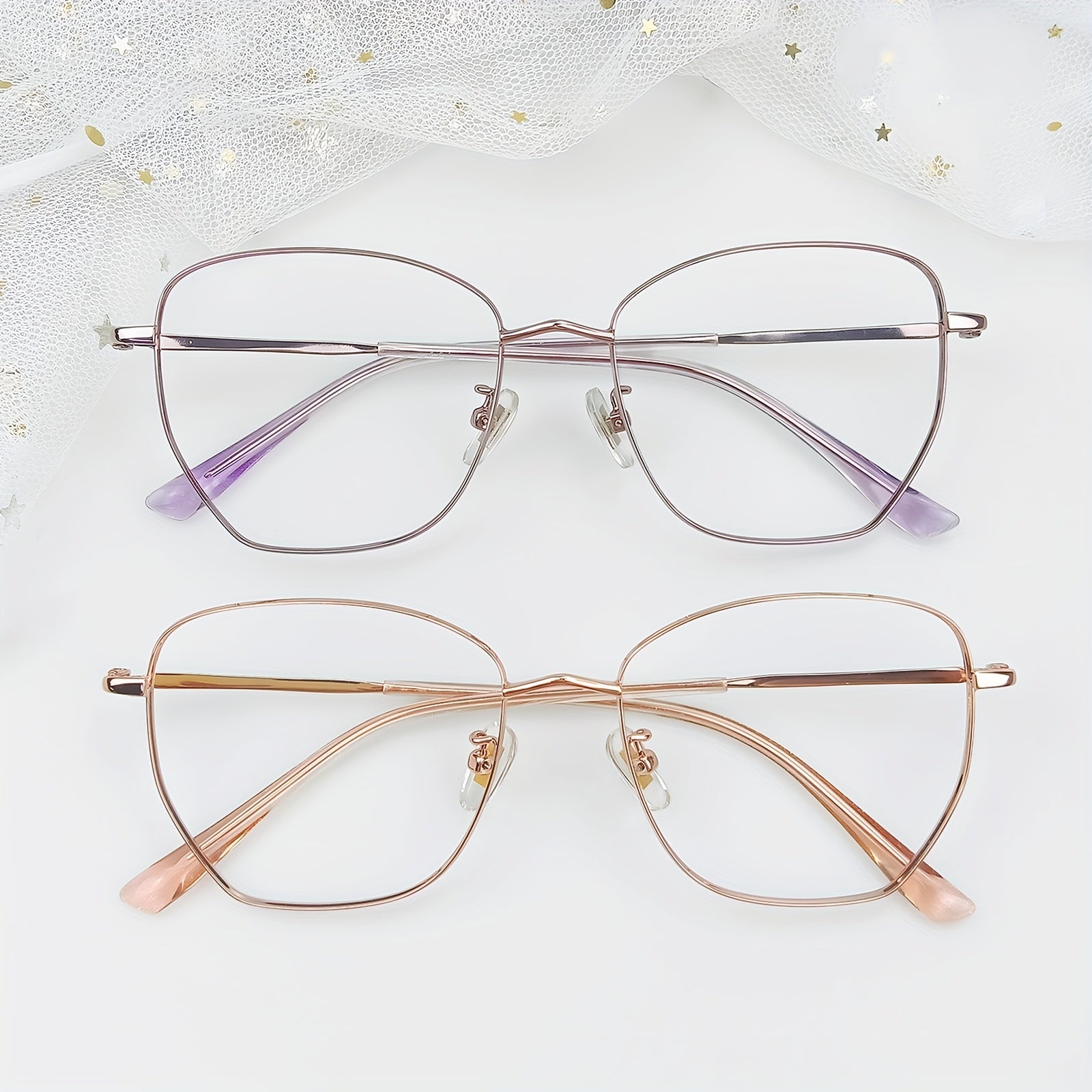 2pcs Square Frame Computer Glasses Unisex Metal Light Glasses