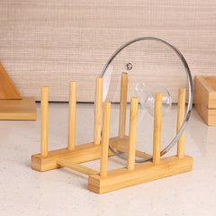 Bamboo Dish Storage Rack Stand Drain Tray Holder for Kitchen Supplies