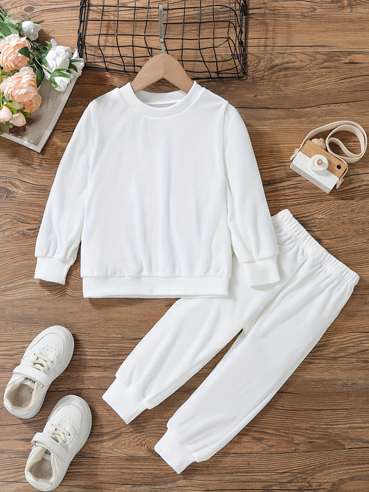 Toddler Girl's Casual Outfit 2pcs Solid Sweatshirt & Sweatpants Set
