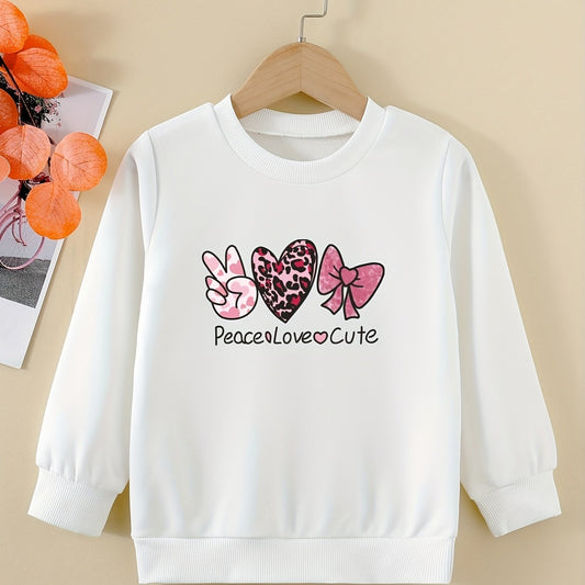 Peace Love And Cute Graphic Sweatshirt For Girls