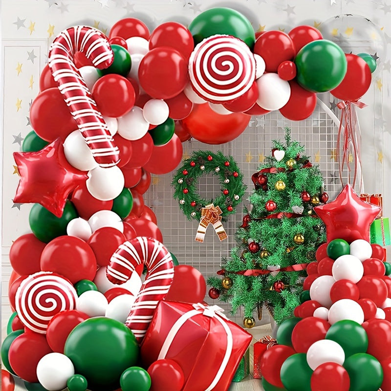 123pcs Red & Green Candy Cane Xmas Balloon Set w/ Accessories for Home Decor