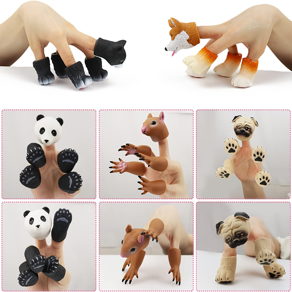 Silicone Animal Finger Puppet Set Squirrel Panda Cat Shiba Inu Pug