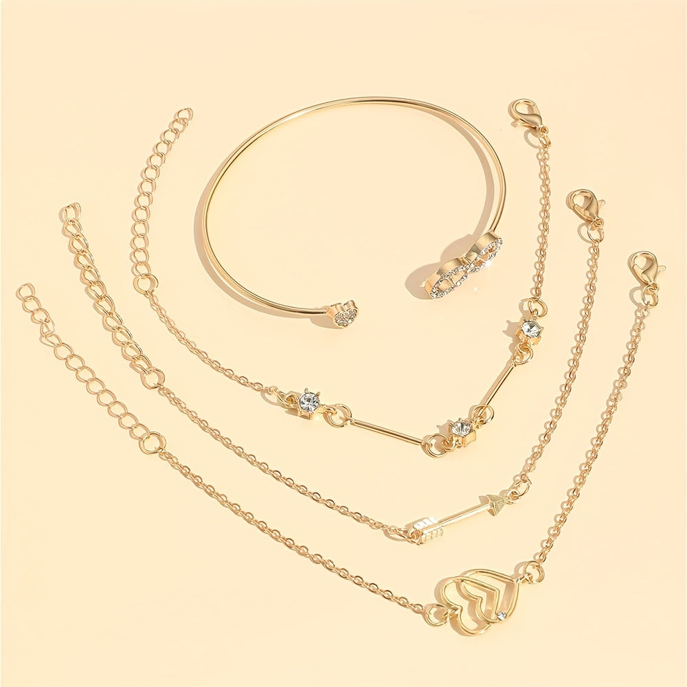 4 Pcs Boho Style Bangle Bracelets Set, Dainty Hand Jewelry Decor